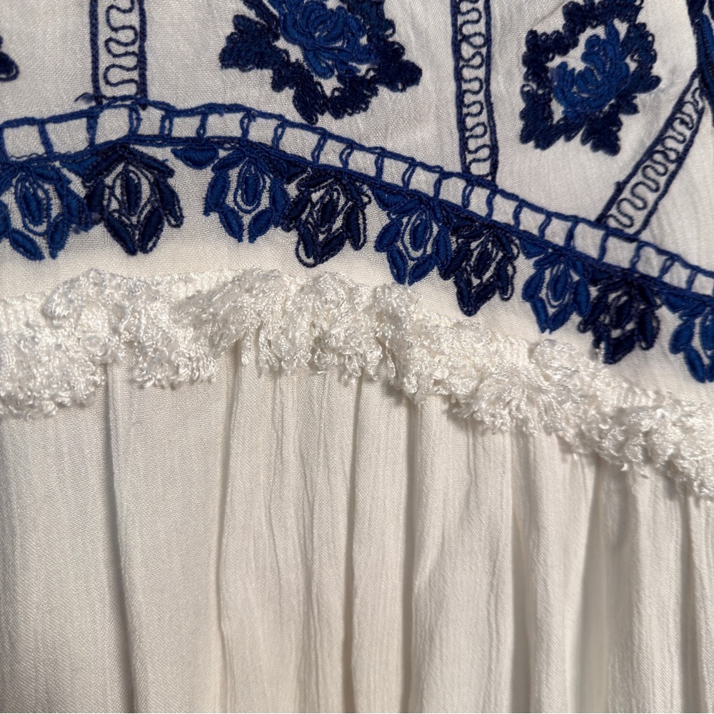 Zara Blue and Cream Boho Embroidered Blouse Jacket Size Small - Picture 15 of 15